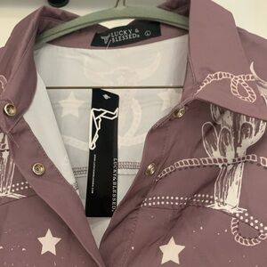 Lucky & Blessed Mauve Shirt with White Accents